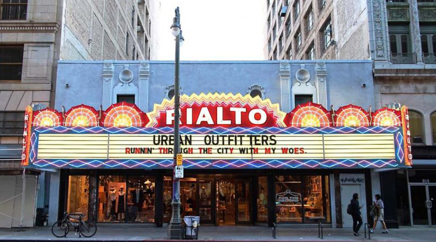 The Urban Outfitters store on Broadway in LA. In place of taking the safe route and opting for a property in one of the traditional parts of town, the brand chose to save the 1917 Rialto theatre from urban decay. This decision, not only renovated the original property details and features, but breathed life back into a part of town that had fallen out of favour