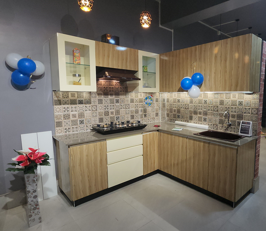 Mild Steel Kitchen in Wooden Finish by Ultrafresh Modular Solutions Limited