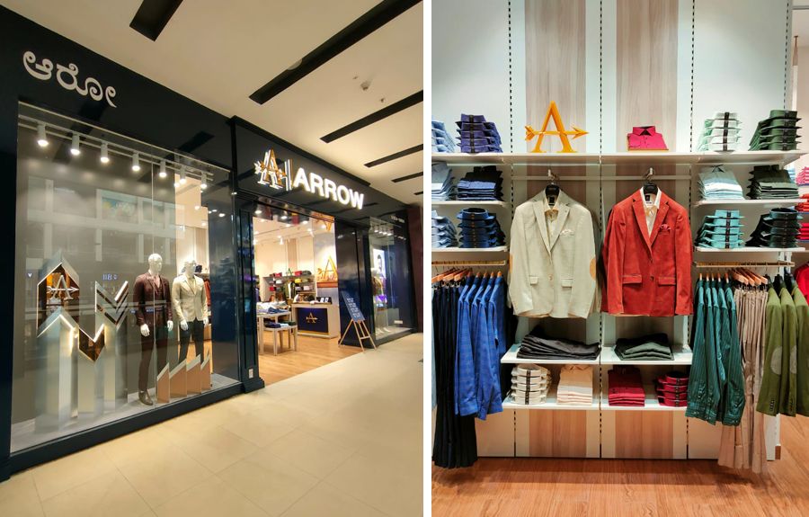 Arrow retail store and inside cloths display, nexus mall, Banglore