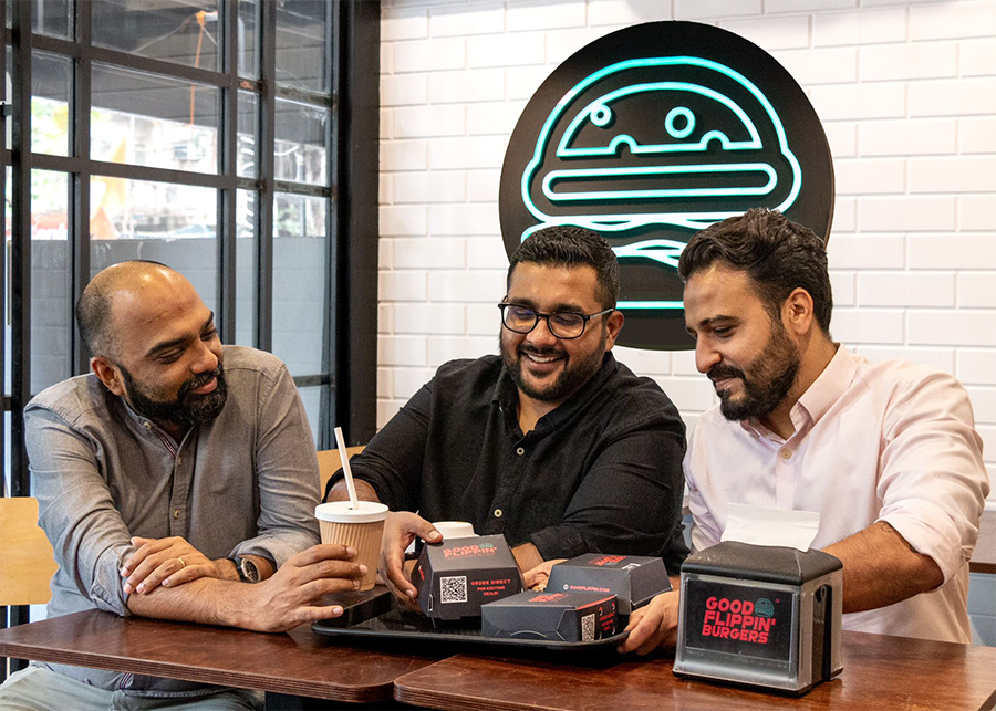 L-R - Co-founders of Good Flippin' Burgers - Viren D’Silva, Sijo Mathew & Sid Marchant