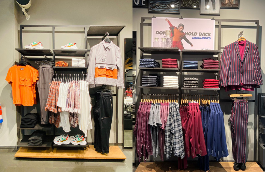 In store Cloths displayed on rack fixture