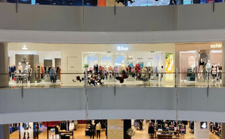 Inside mall space with people walking