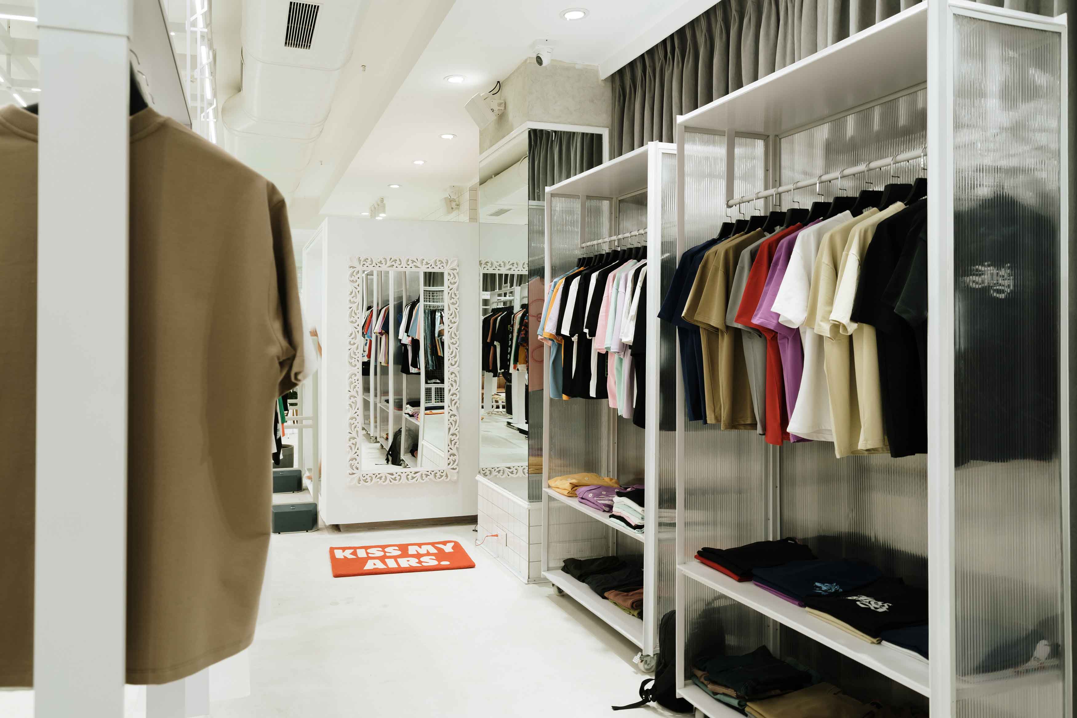 Clothes displayed on fixtures