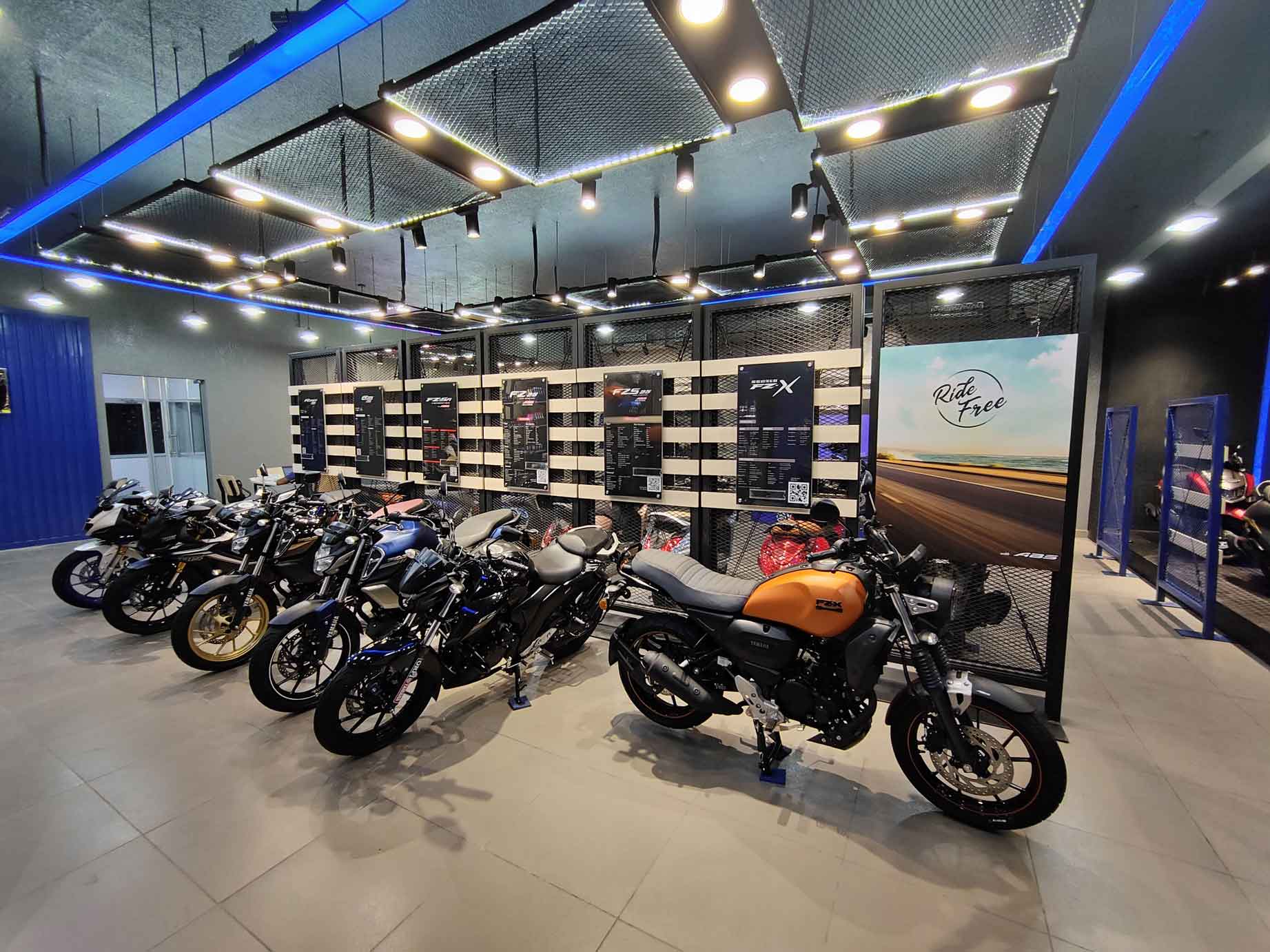 Motorcycles of Yamaha on display 