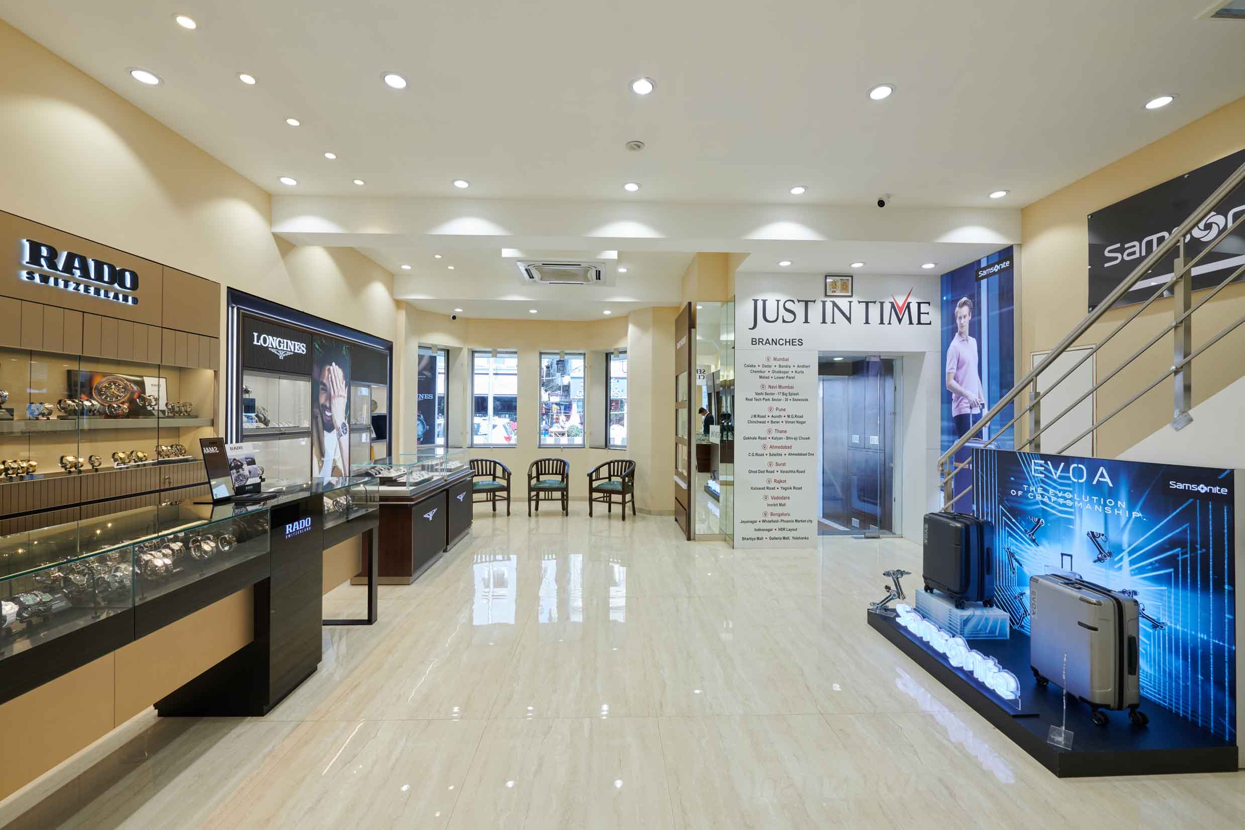RADO, Logines watches display in left- Inside the store