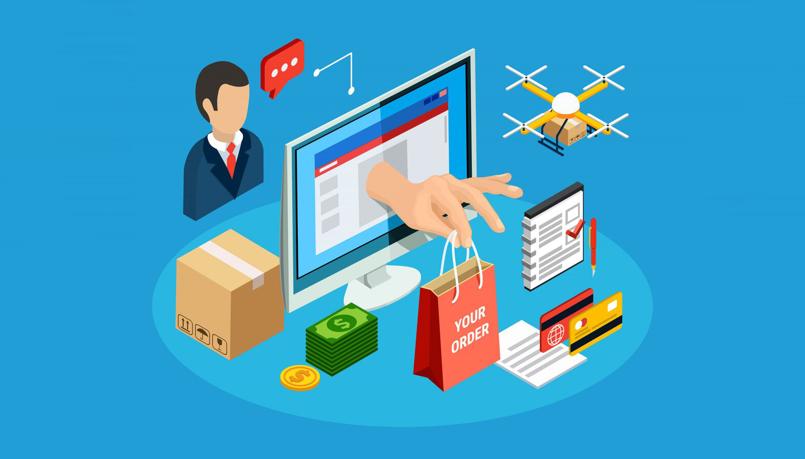 Logistics with online delivery service 3d isometric illustration